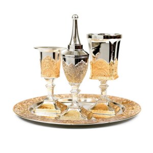 Picture of Silver Plated Havdallah Filigree Gold Plate Accent 4 Piece Set